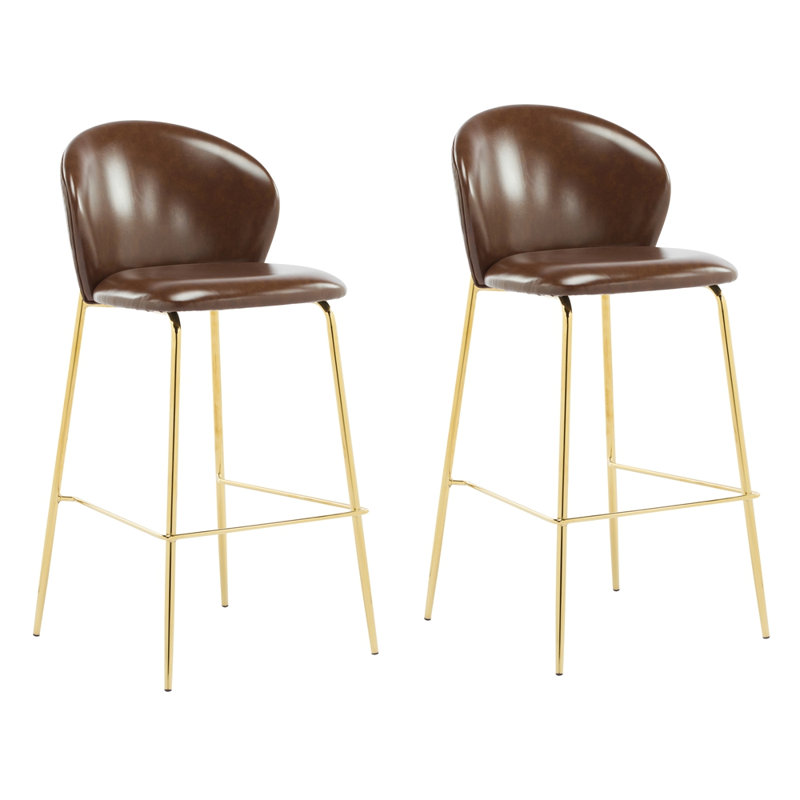 Ensemble de 2 tabourets de bar d'intérieur rembourrés avec structure en métal, Marron foncé