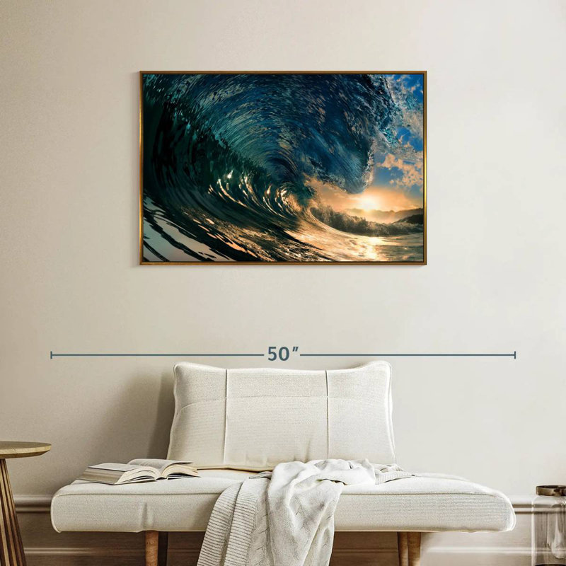 Coucher de soleil coloré, Cadre flottant doré, 37 po x 25 po