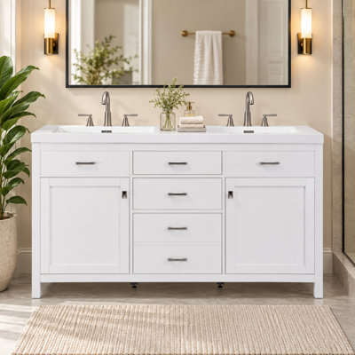 Meuble-lavabo double 59 po, comptoir en résine