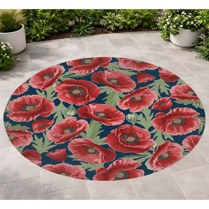 Poppie Soft Step Outdoor Area Rug, Navy, Round 5'