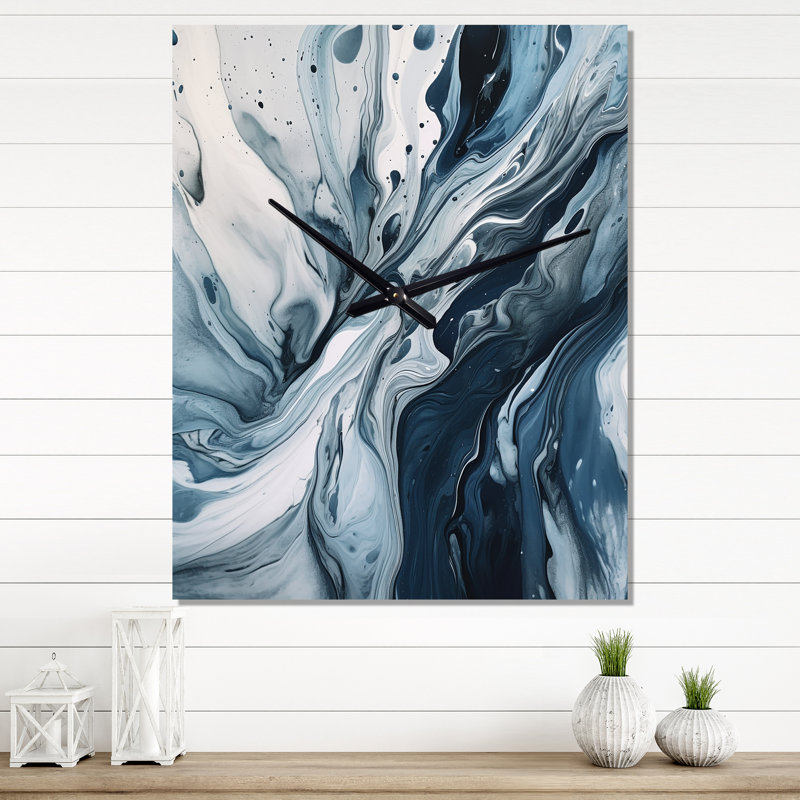 Horloge murale moderne abstraite bleue et grise Elixir III, Grand