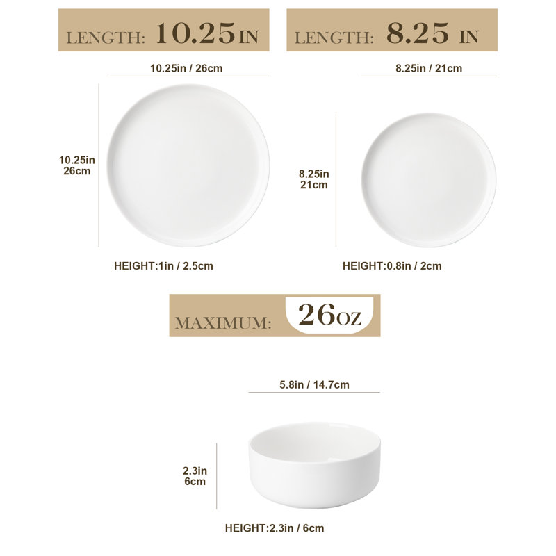 36 Piece Porcelain China Dinnerware Set - Service for 12 