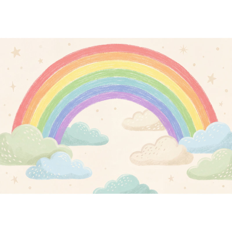 Papier peint pastel arc-en-ciel nuages dessinés à la main, 160 po x 108 po, Non tissé