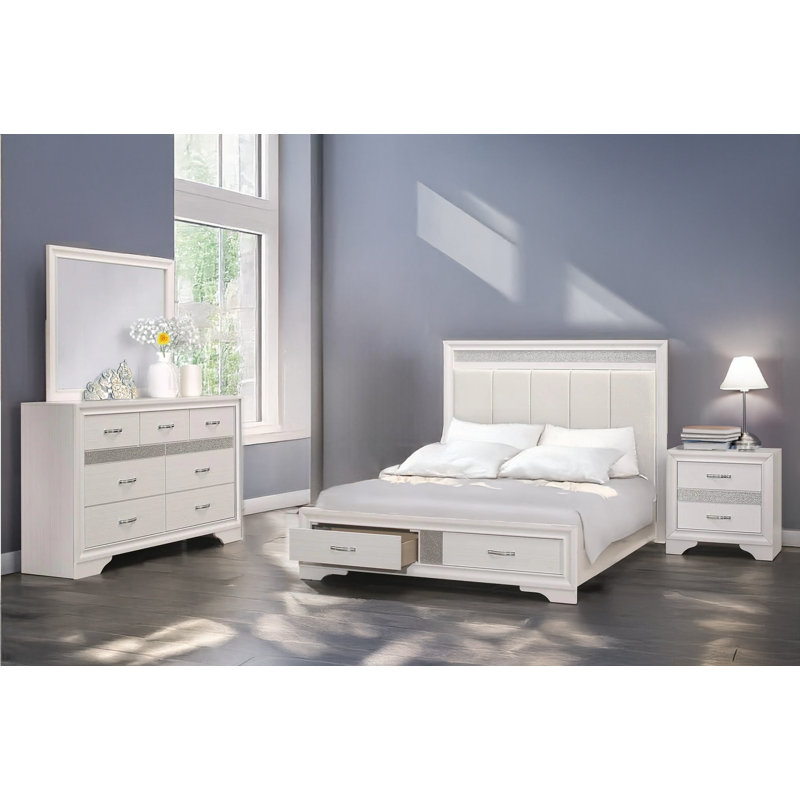Lit plateforme tapissier Erika, Grand, Blanc