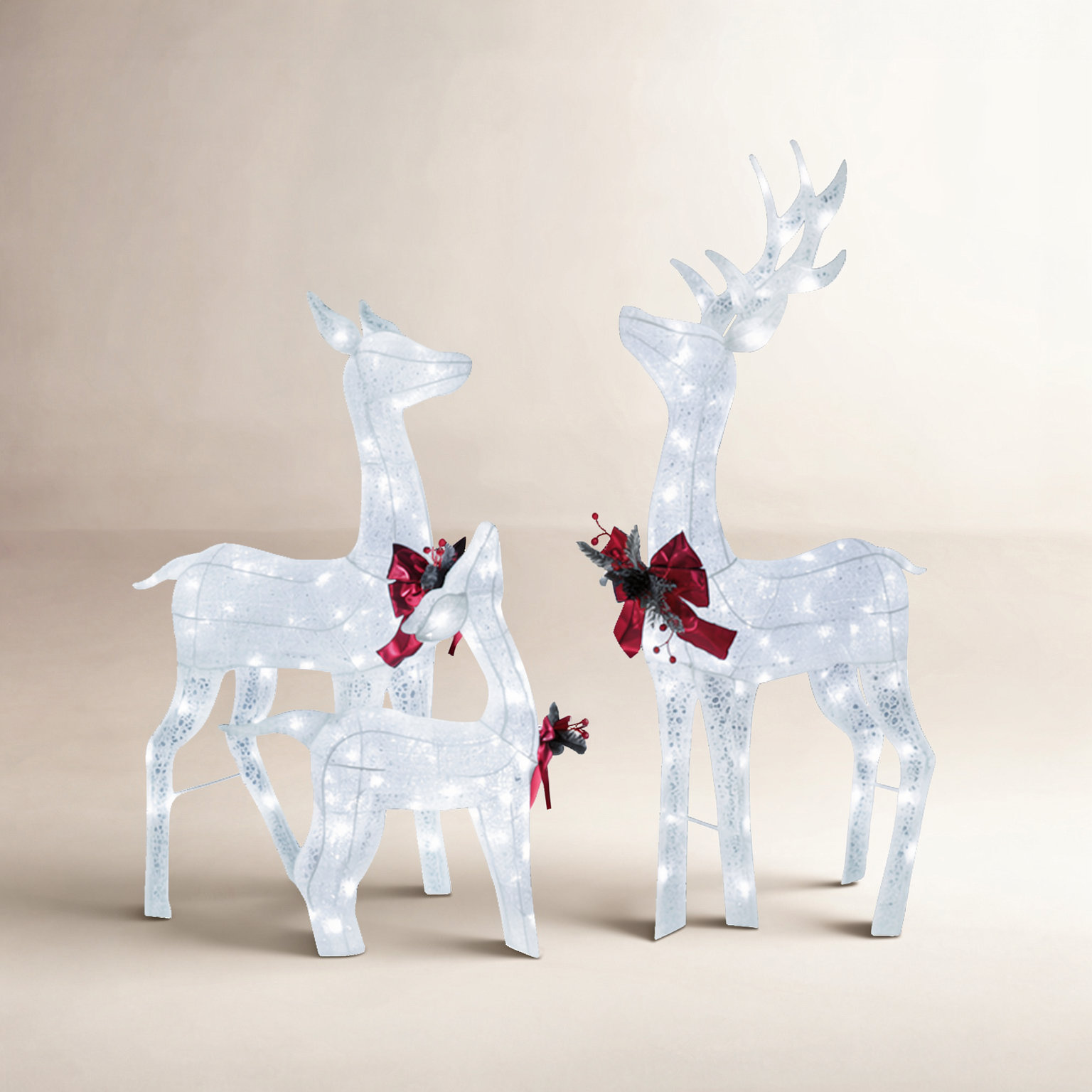 Gutierrez 3-Piece Lighted Deer Display Set, White