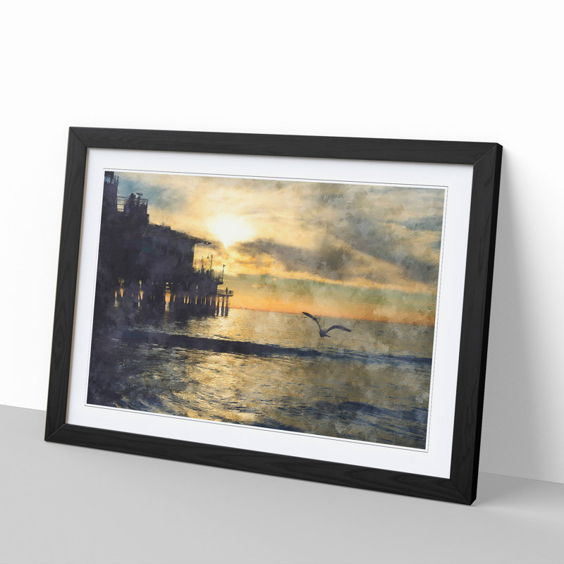 Seagull by the Pier - Picture Frame Graphic Art, Black Framed, 27cm H x 36cm W x 2cm D