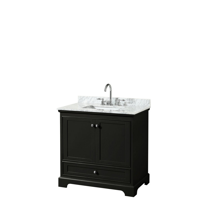 Deborah 36'' Single Bathroom Vanity with Marble Top, Dark Espresso, Polished Chrome