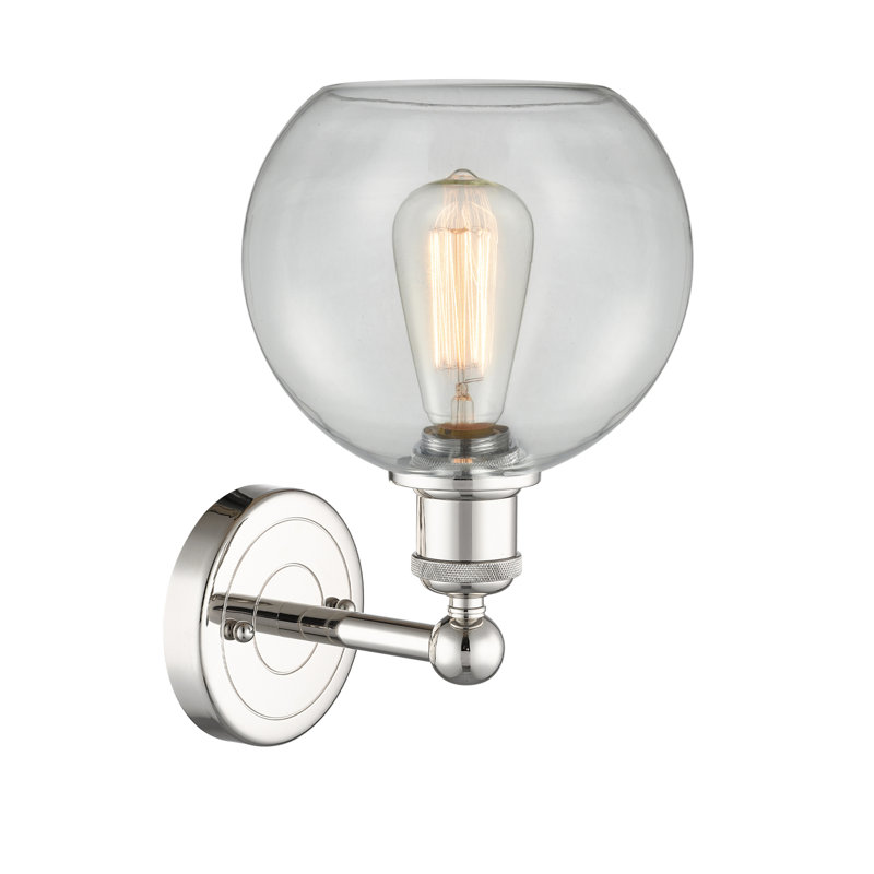 Ellington Steel Armed Sconce, Clear, Polished Nickel