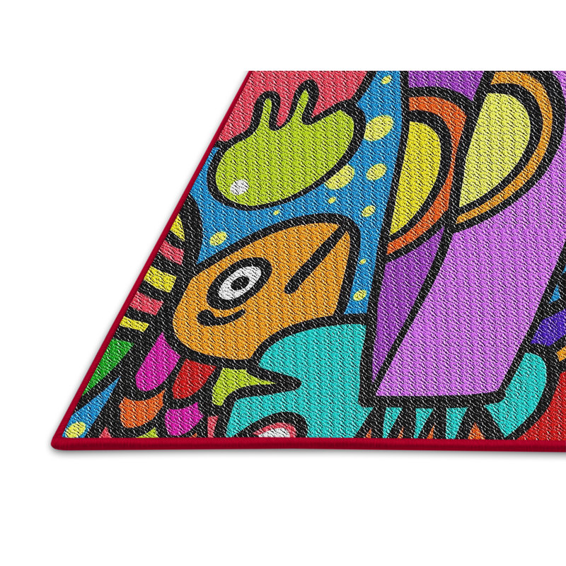 Tapis bleu / vert / jaune à motif Barger, Rectangle 2 pi x 4 pi