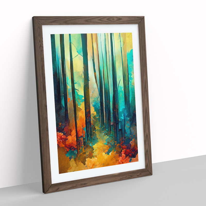 Forest Painting No.2 Abstract 1 Piece Single Picture Frame Painting, 34cm H x 25cm W x 2cm D, Walnut
