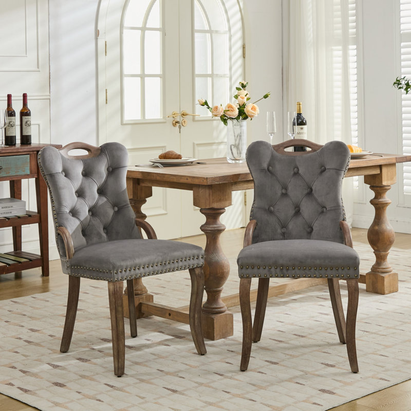 Ensemble de 2 chaises de salle à manger rembourrées en velours H 20 po, Gris