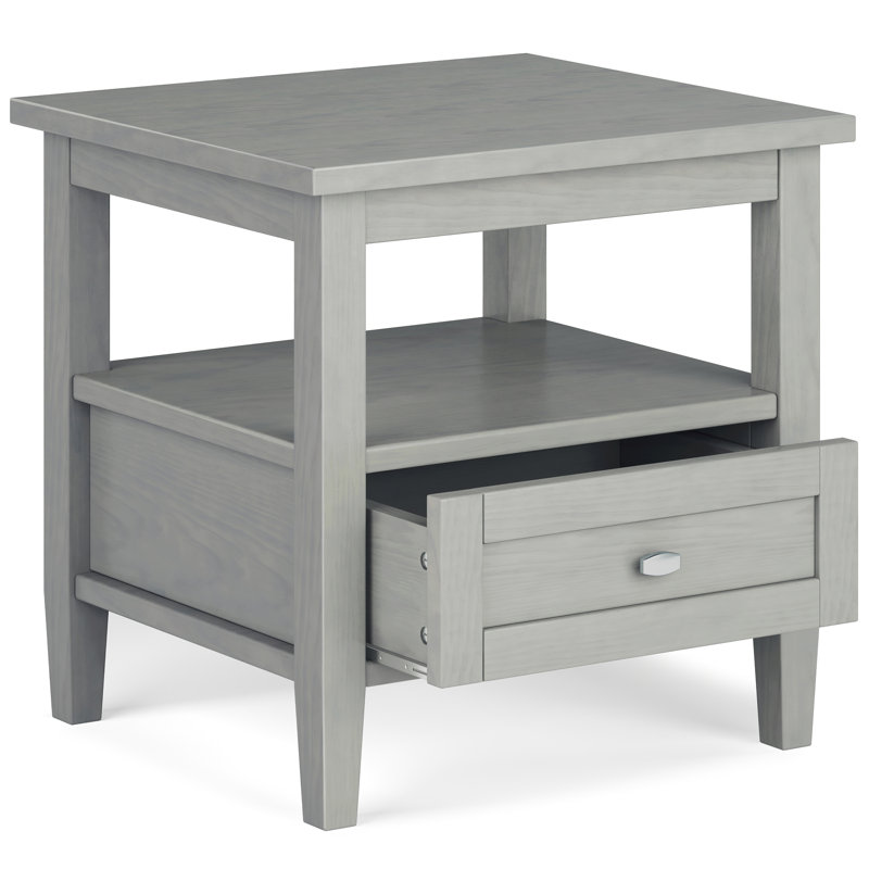 Fog Grey Solid Wood End Table with Storage Drawer
