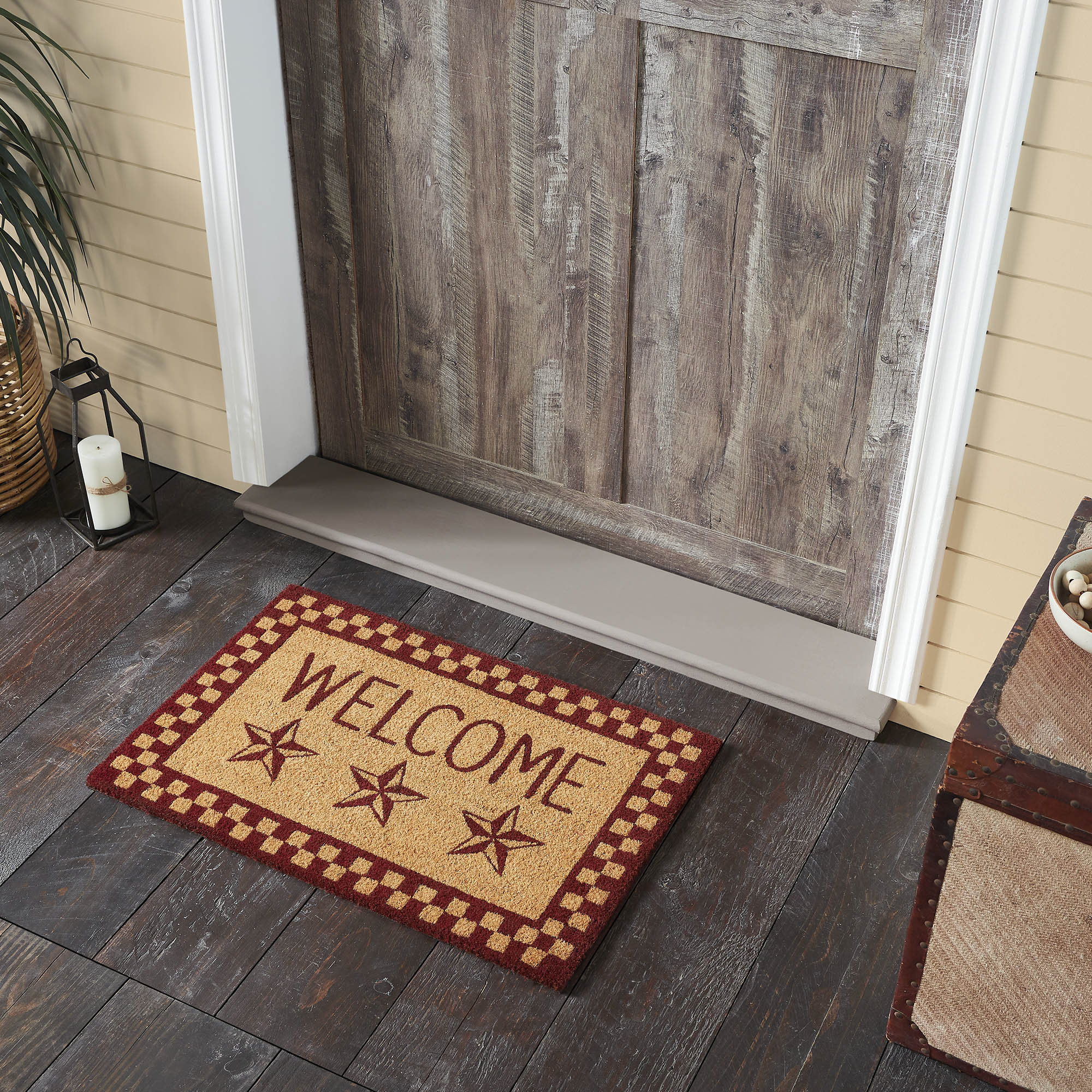 Winston Porter Burgundy Check Stars Coir Welcome Rug Rect | Wayfair