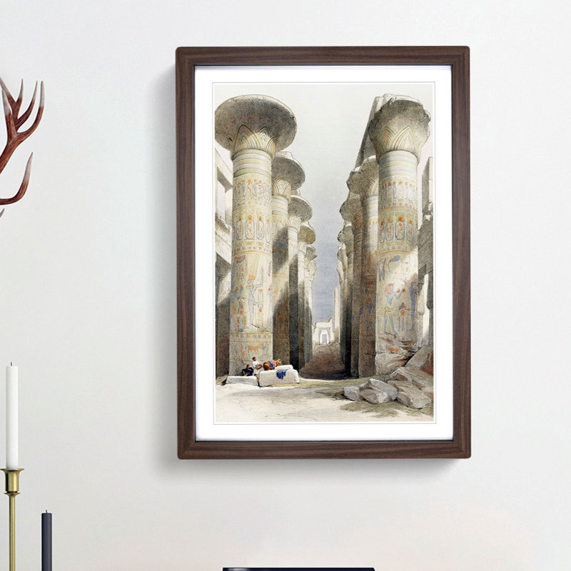Ehyptian Temple by David Roberts - Picture Frame Painting Print, Walnut Framed, 36cm H x 27cm W x 2cm D