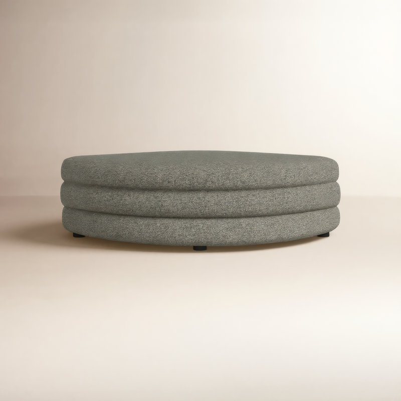Donia Upholstered Accent Stool, Stone Tweed