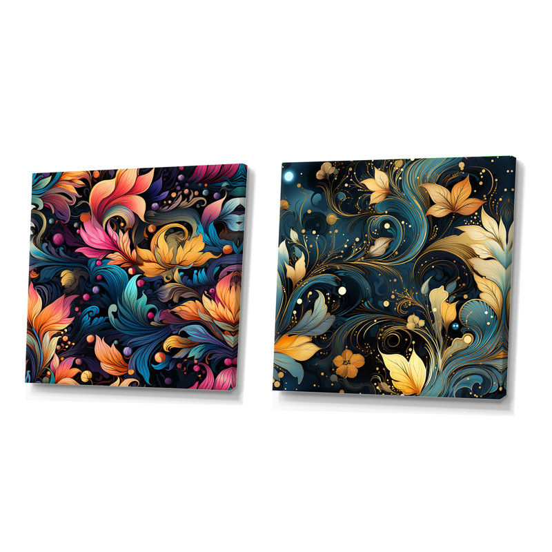 Maghull - Ensemble de 2 collages floraux et botaniques carrés, H 16 po x l 33 po, Toile tendue