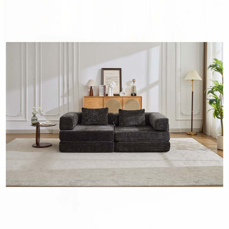 Canapé-lit Chenille, Noir, H 24,8 po x l 79 po x P 39 po