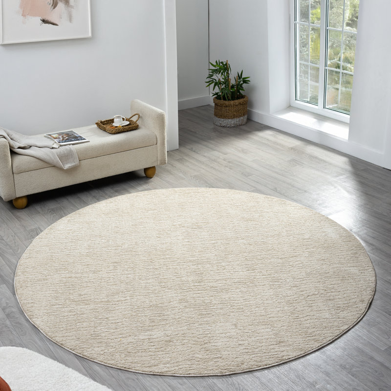 High-Low Modern Farmhouse Premium Performance Beige Indoor Round Rug, Round 6'