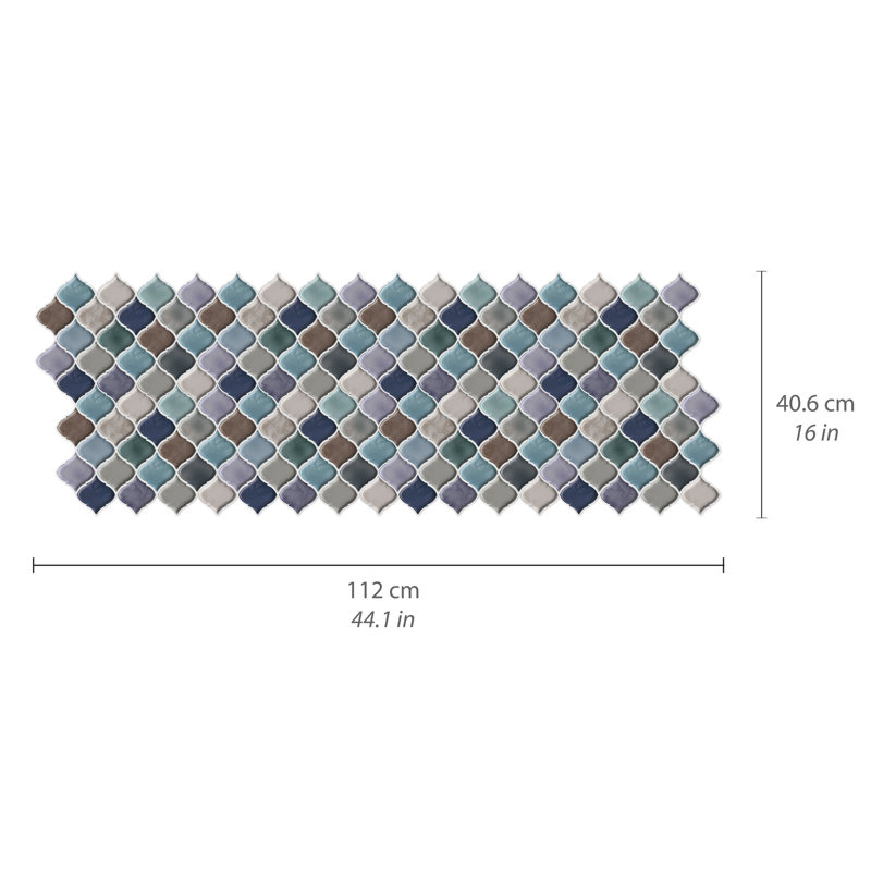 Spencyr Arabesque Glossy 3D Sticker Tile, Blue/Purple/Grey