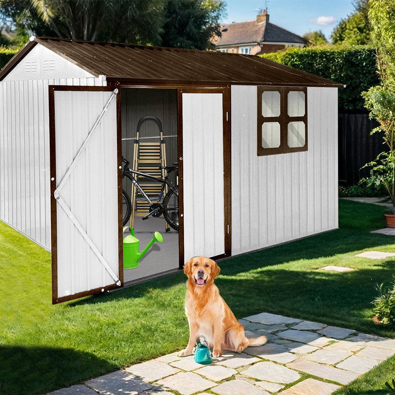 Remise de jardin en métal blanc + café avec fenêtre - Rangement extérieur