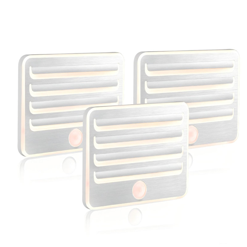 Ensemble de 3 veilleuses à détecteur de mouvement, lumière DEL blanc chaud douce, 9 piles AA incluses, veilleuse à piles pour chambres, salle de bain, escaliers et placards