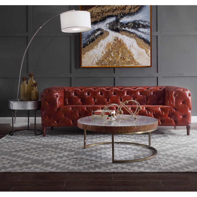Jules 85" Genuine Leather Round Arm Sofa