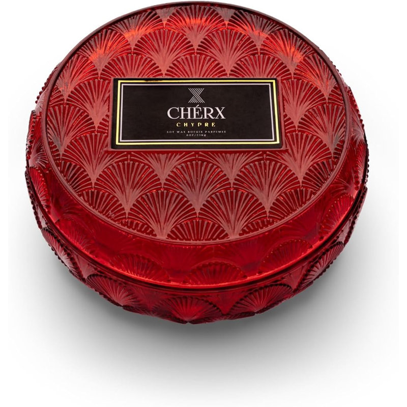 Bougie parfumée en pot avec support en verre, Rouge