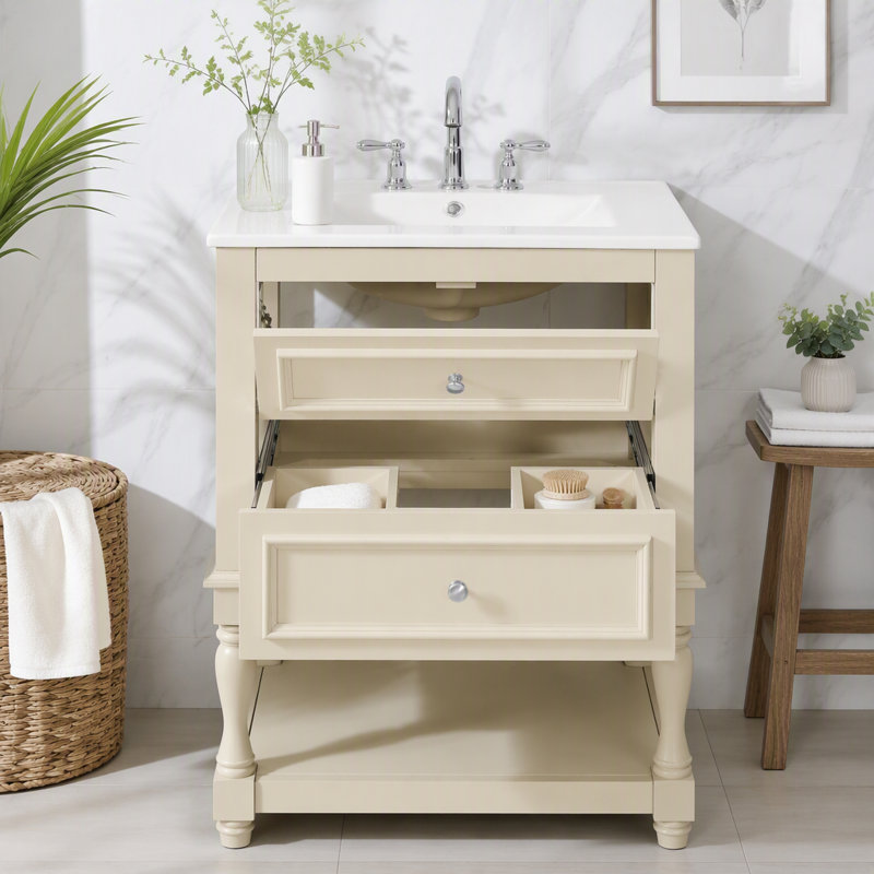 Meuble-lavabo 24 po avec lavabo en céramique, Beige