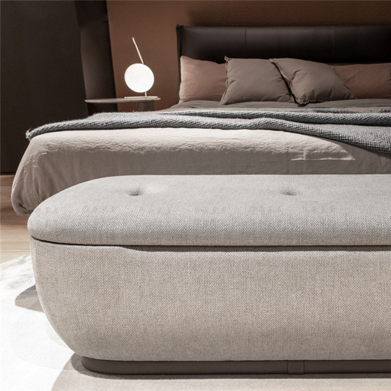 Repose-pieds de rangement rembourré en lin capitonné italien, H 17,72 po x l 55,12 po x P 18,9 po