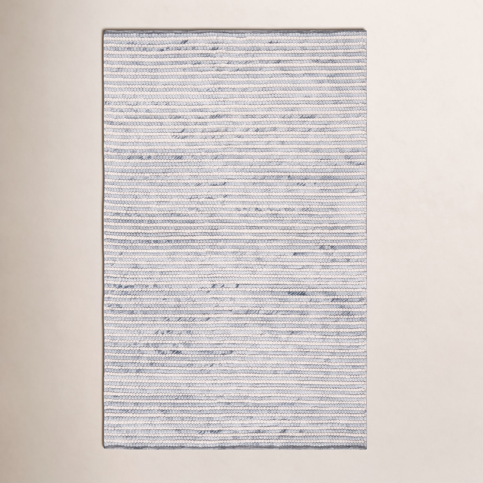Cleodora Ivory Blue Hand-Woven Striped Rug, Rectangle 3' x 5'