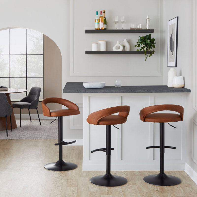 Tabouret de bar réglable, Noir, Brun / cuir PU, 2