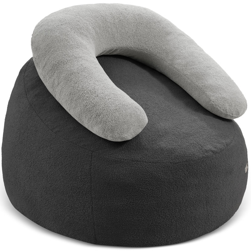  45" U-Shaped Pillow Bean Bag Chair For Adults And Kids Beanbag Chair With Washable Cover Gray, Gray Teddy