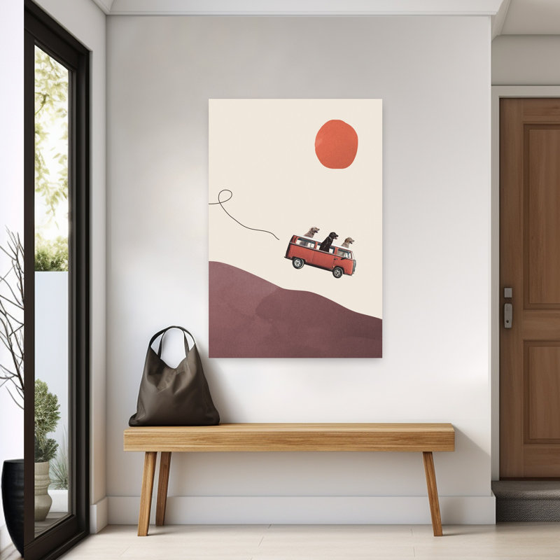 Art contemporain, paysage abstrait avec chien, H 60 po x l 40 po