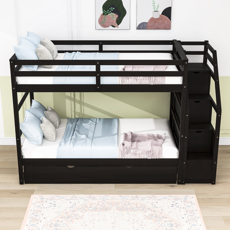 Deyaan Kids Twin Over Twin Bunk Bed with Trundle, Espresso