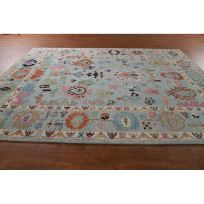 Tapis oriental bleu clair Oushak 9 x 12