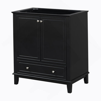 Meuble-lavabo 30 po sans lavabo, base seulement, armoire de salle de bain multifonctionnelle avec portes et tiroir, cadre solide et panneau de fibres à densité moyenne, noir