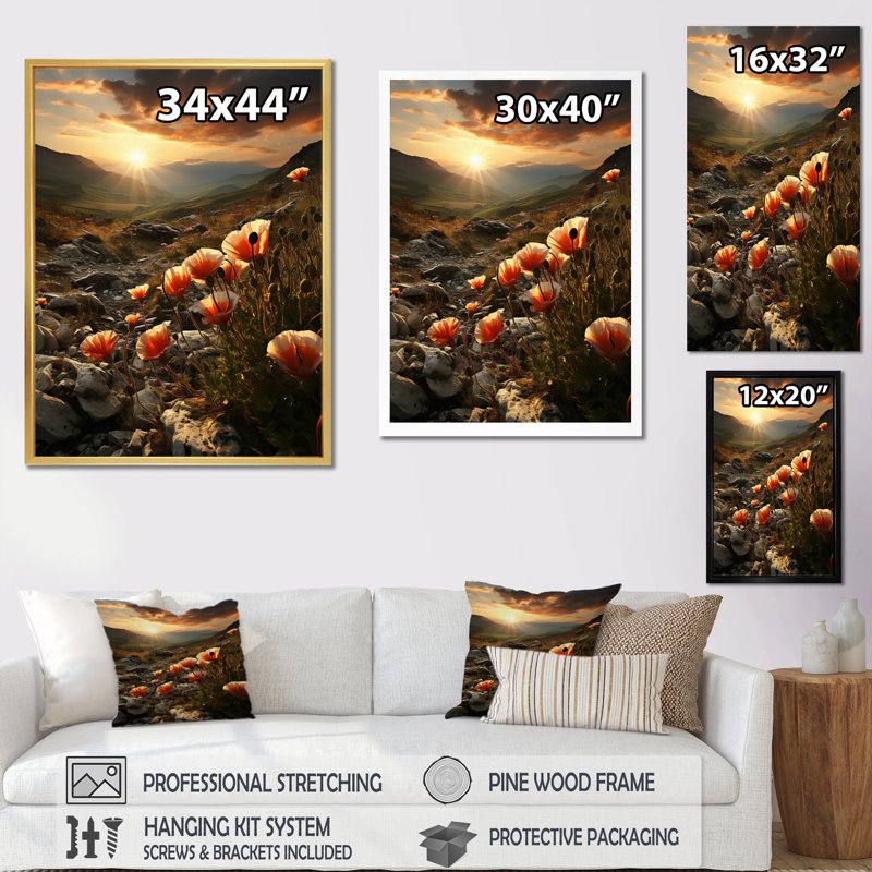 «Wildflowers Sunset Fields Of Dreams», reproduction d'art sur toile, 40" H x 30" W, Toile tendue