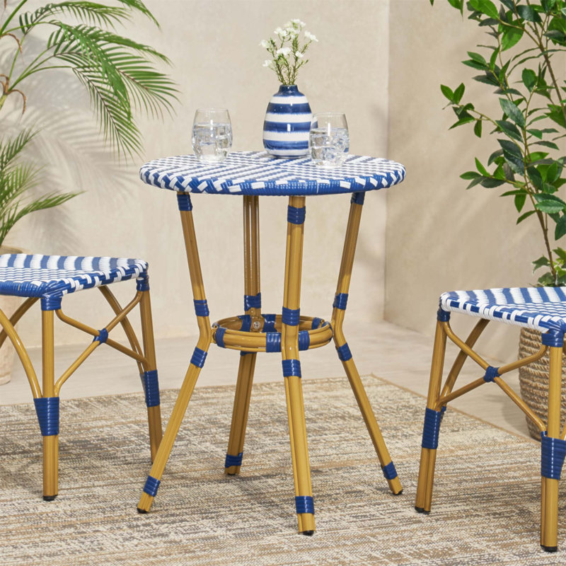 Charmante table bistro française avec structure en aluminium résistant à la rouille et osier durable, parfaite pour la détente et la décoration extérieures