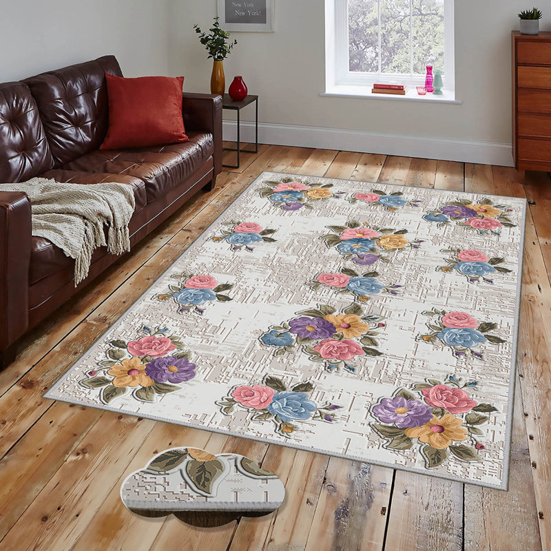 Stylish Woven Carpet, 5.2 x 7.5 Feet | 100% Polyester, 0.3 in Pile Height, Antibacterial, Non-Slip PVC Dot Underside | Machine Washable, 3D Digital Print | Perfect for Living Room, Bedroom & Home Décor
