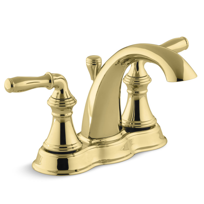 Kohler Devonshire Centerset Bathroom Sink Faucet, 1.2 gpm, Vibrant Polished Brass, With Pop Up Drain