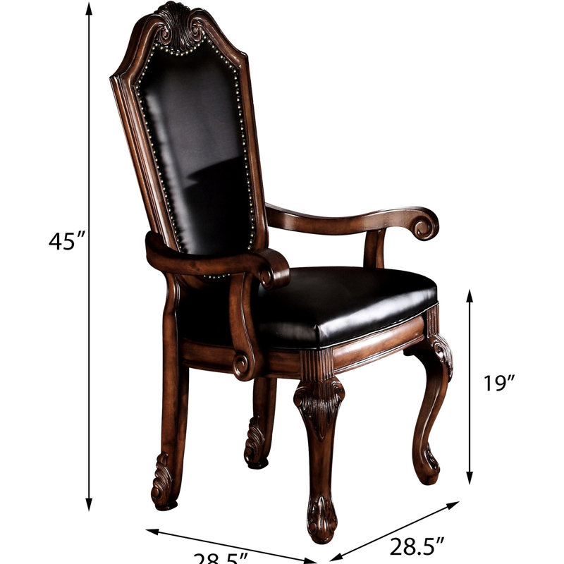 Chaise avec accoudoirs de salle à manger classique, noir avec accents cerisier, siège 2 garnis de passepoil pour la salle à manger et cerisier, fabrication en tissu de bois