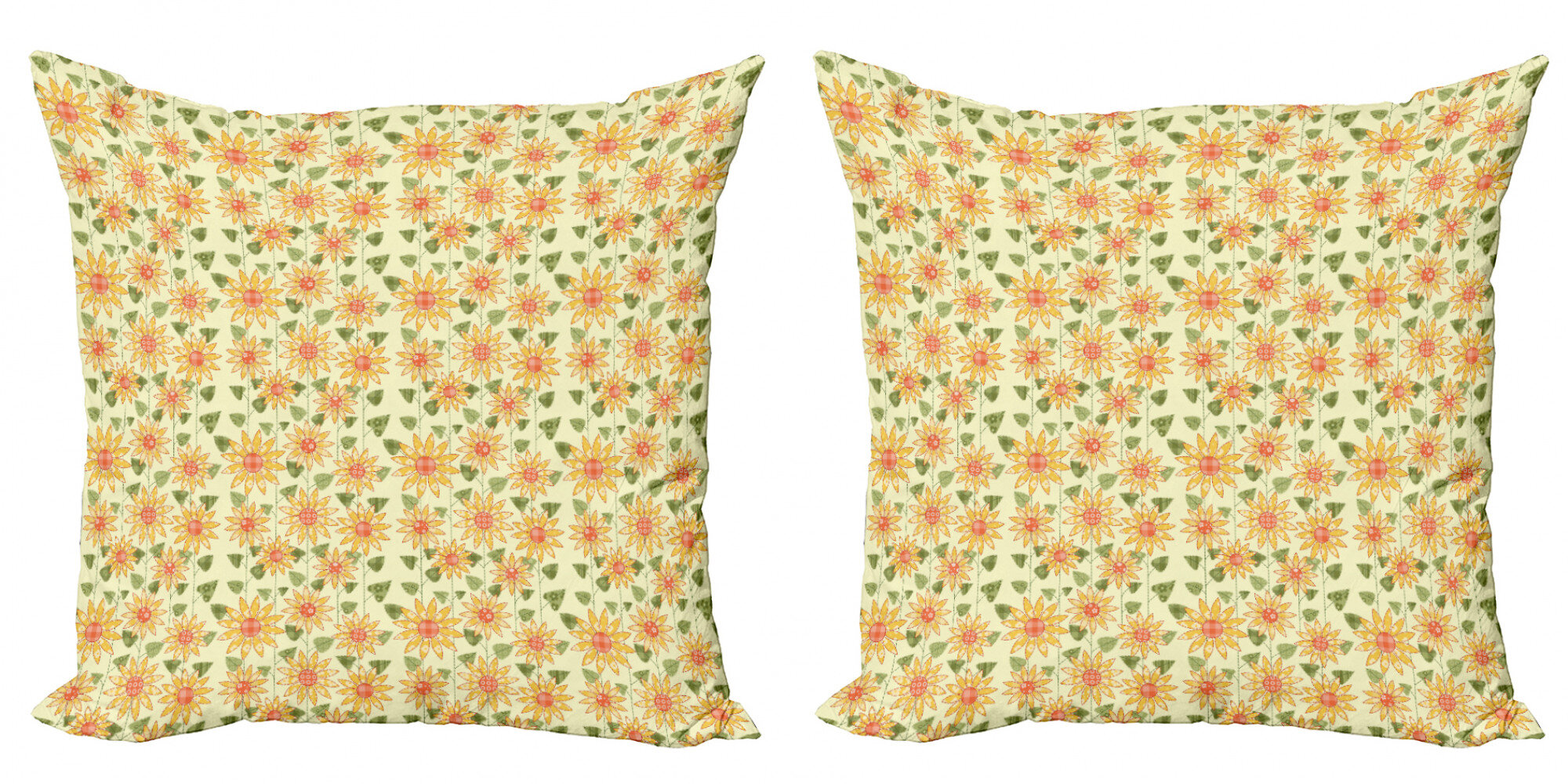 Set of 4 Pillow Covers 18x18, Country Sunflowers Farmhouse Cotton