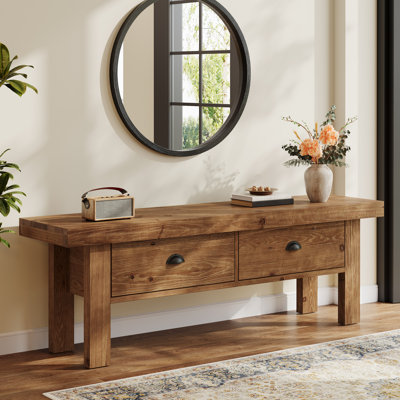 Banc de chambre en bois massif 55,11 "avec 2 tiroirs, banc de rangement Farmhouse