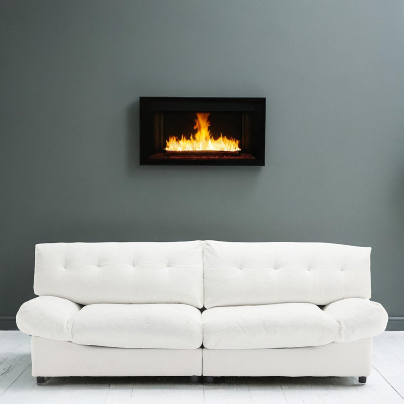 97" Upholstered Sofa, White Polyester Blend