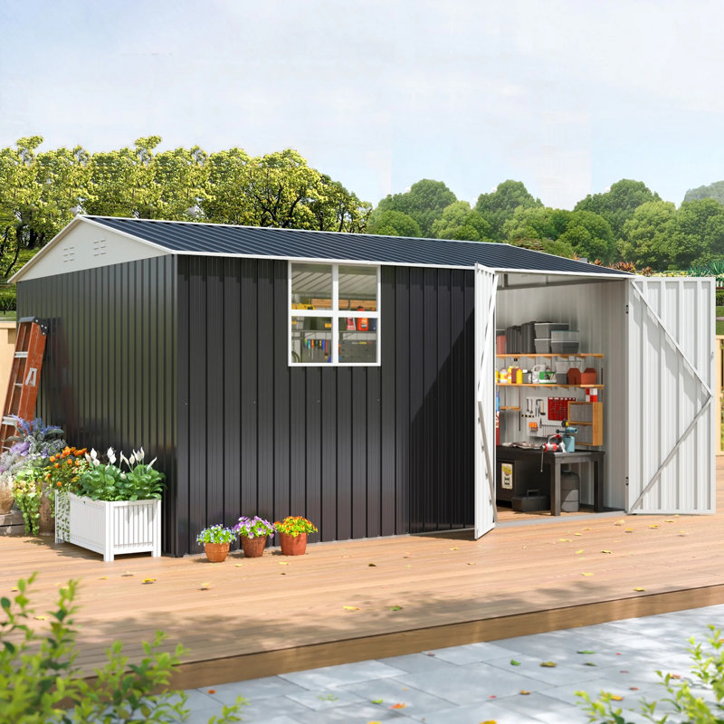 Remise de rangement extérieure en acier galvanisé l 10 pi x P 12 pi VIWAT, 10 x 12 pi (fenêtre), Yes