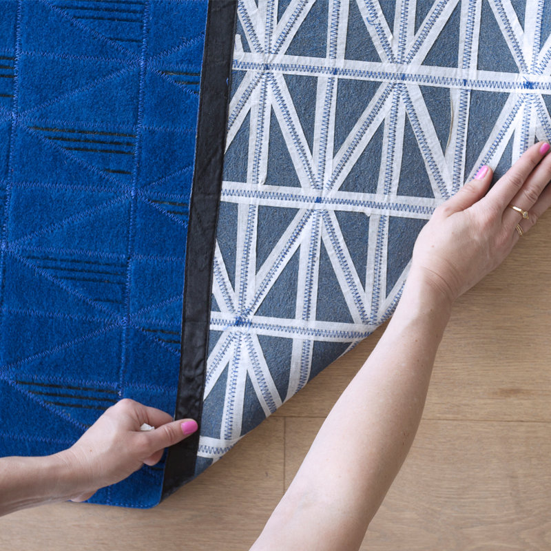 Geometric Area Rug in Blue/Black, Runner 2'7" x 16'4"