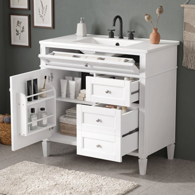 Meuble-lavabo simple avec comptoir en céramique et tiroirs de rangement
