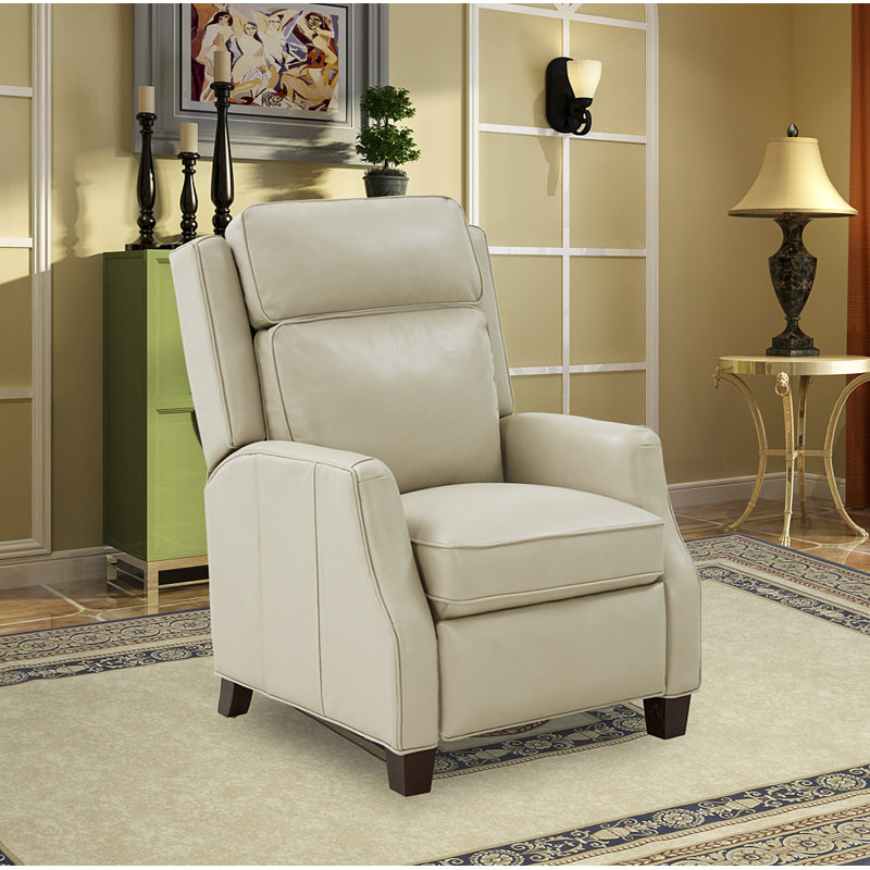 Rodrick Recliner, Light Gray Genuine Leather
