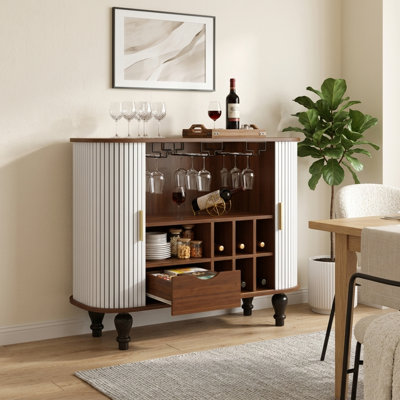 39" Modern Fluted Bar Cabinet with Storage Drawer & Hidden Side Compartments