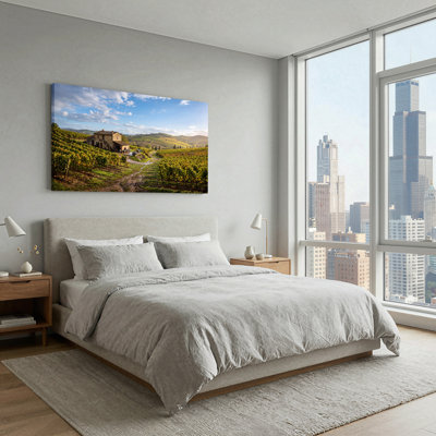 «Rustic Stone Farmhouse in Golden Vineyard Fields», art mural sur toile